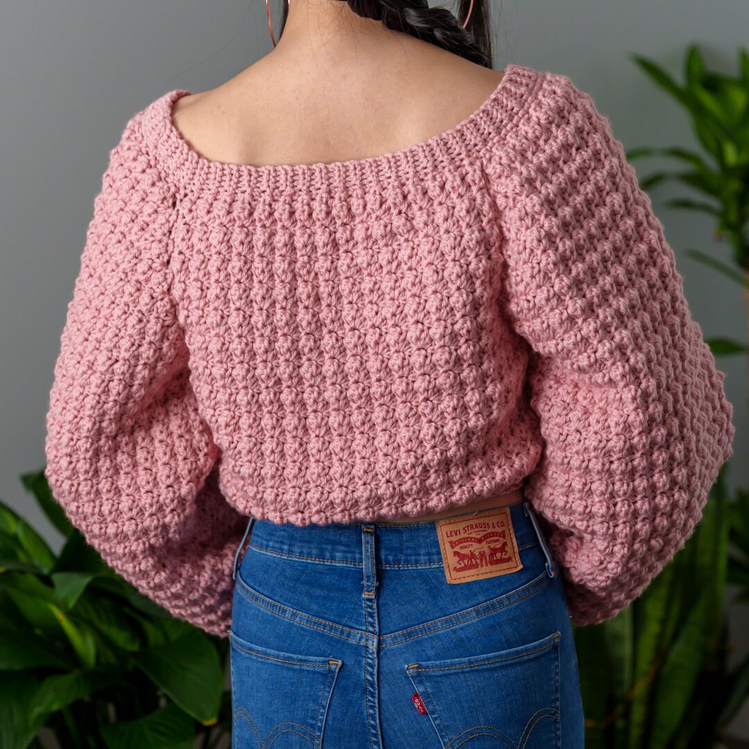 Cropped balloon sleeve sweater clearance