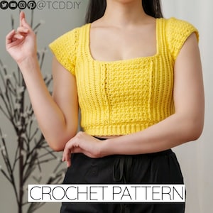 Crochet Pattern | Cropped Square Neck T-Shirt W. Star Stitch Detail | Cap Sleeve | PDF Download
