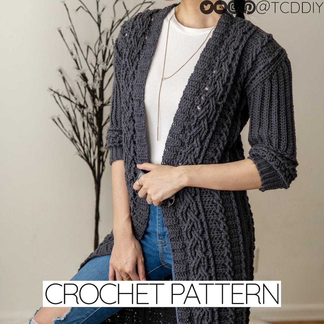 Crochet Pattern | Cable Stitch Duster Cardigan Sweater W. 3 Crochet Pattern | Cable Stitch Duster Cardigan Sweater W. 3