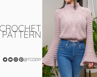 Crochet Pattern | Crochet Bell Sleeve Turtleneck Pattern| PDF Download