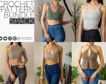 Crochet Pattern Bundle | Summer Top Pattern Bundle | Bralette | Peplum Halter Top | Easy Tank Top | Wrap Top | Modern Top | PDF Download