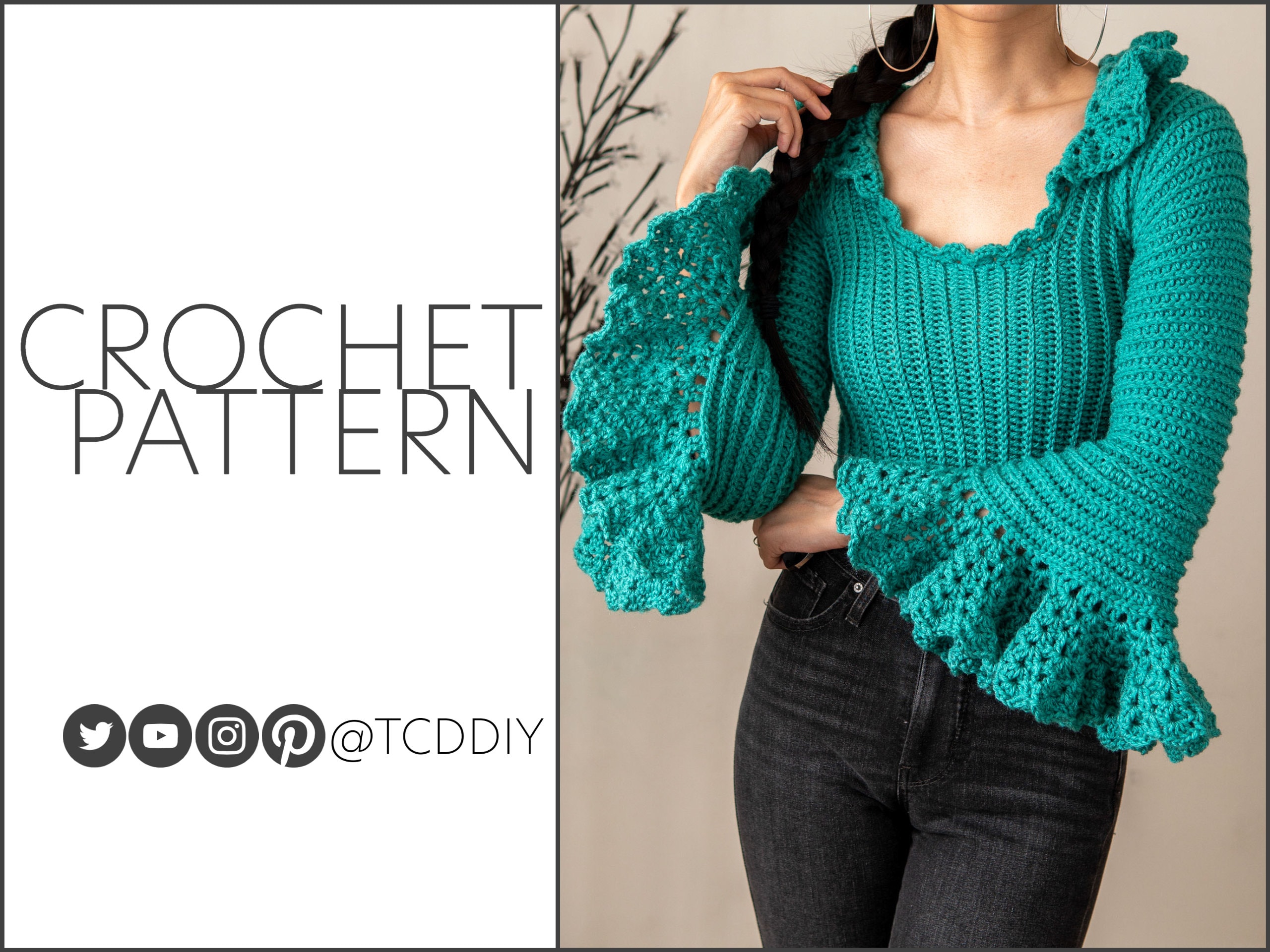 Crochet Pattern Bell Sleeve Ruffle Top PDF Download - Etsy