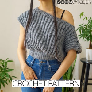 Crochet Pattern | Oversized Off the Shoulder Ribbed Sweater Top | PDF Download