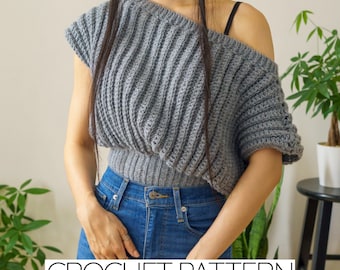 Crochet Pattern | Oversized Off the Shoulder Ribbed Sweater Top | PDF Download
