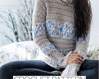 Crochet Pattern #087 | Long Sleeve Turtleneck Sweater W. Chest Detail | PDF Download