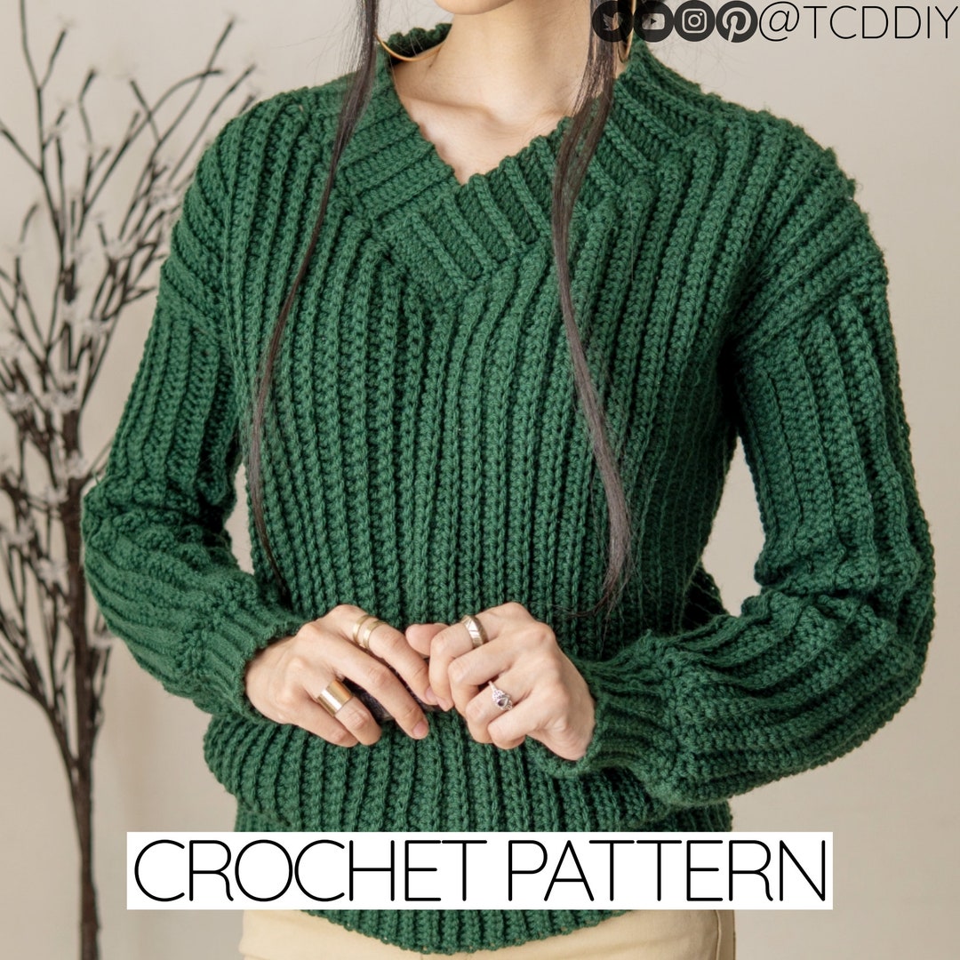 Buy Crochet Pattern Thick Collar V Neck Sweater Ribbed PDF Download  Online in India