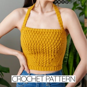 Crochet Pattern | Cropped Square Neck Halter Top W. Alpine Stitch Detail | PDF Download