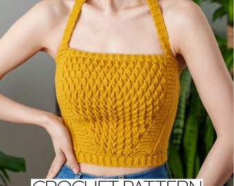 Crochet Pattern | Cropped Square Neck Halter Top W. Alpine Stitch Detail | PDF Download