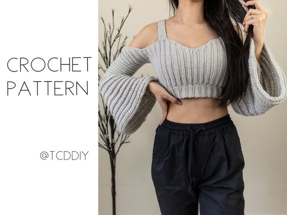Crochet Pattern Bell Sleeve Crop Top With Strap Pattern - Etsy