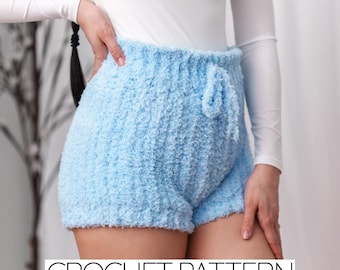 Crochet Pattern | Easy High Waisted Fuzzy Pajama Shorts W. Drawstring | PDF Download
