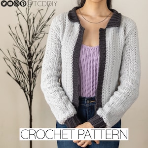 Crochet Pattern | Cardigan Sweater W. Herringbone Stitch Detail | Bomber Jacket | PDF Download