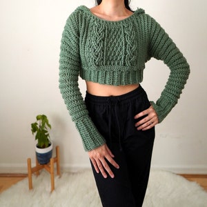 Crochet Pattern Cable Stitch Cropped Hoodie Pattern PDF Download image 8