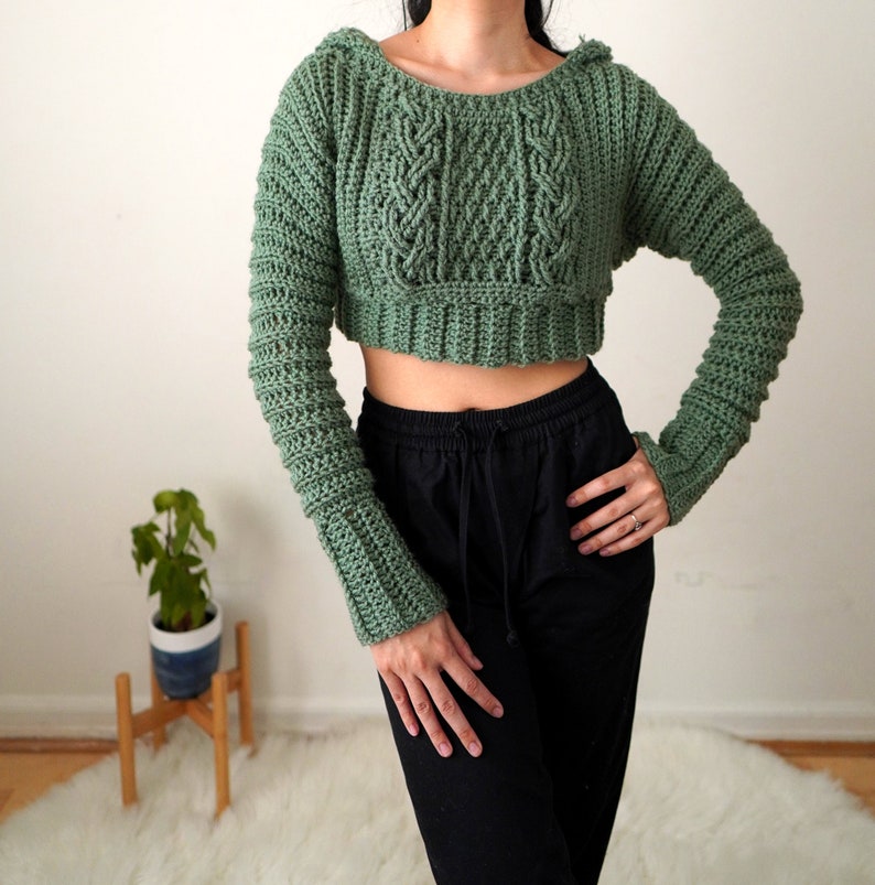 Crochet Pattern Cable Stitch Cropped Hoodie Pattern PDF Download image 8