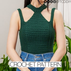 Crochet Pattern | Modern Mock Neck Cutout Top W. Trinity Stitch Detail & Straps | Turtleneck | PDF Download