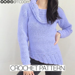 Crochet Pattern | Asymmetrical Raglan Cowl Neck Sweater | PDF Download