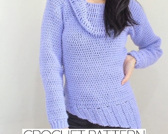 Crochet Pattern | Asymmetrical Raglan Cowl Neck Sweater | PDF Download