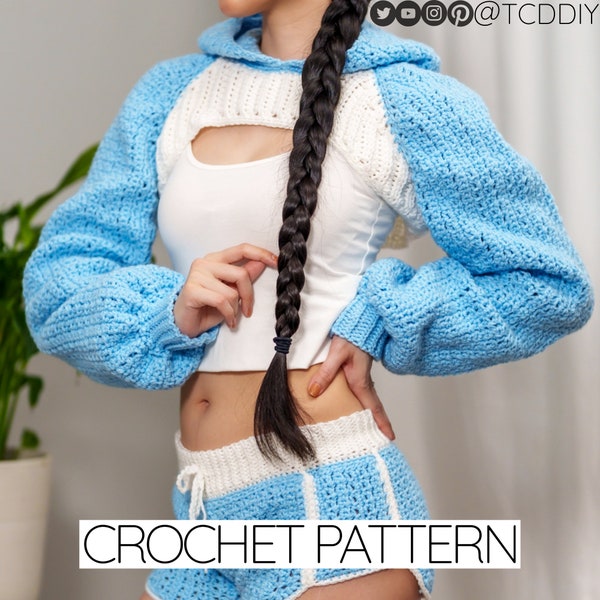 Crochet Pattern | Crochet Hooded Shrug Pattern | Crochet Long Sleeve Baseball T Shrug Pattern | Crochet Hoodie Pattern | PDF Download