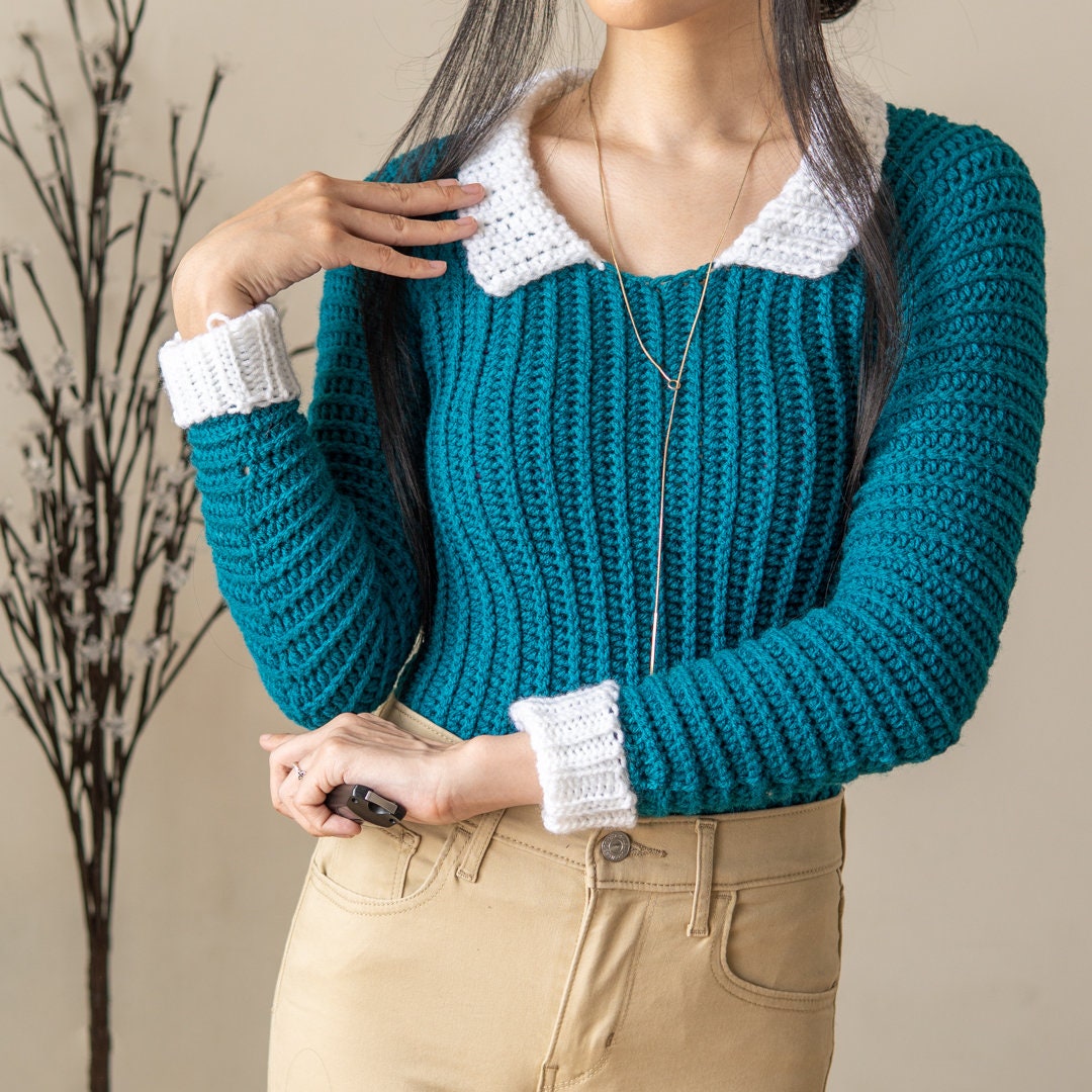Crochet Long Sleeve Top w. Collar PDF Pattern Etsy