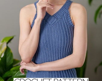 Patron au crochet | Camisole côtelée à col en V | Téléchargement PDF