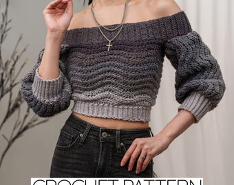トップス eaphi FRONT WAVE CROCHET LIKE KNIT Crochet Pattern | off the Shoulder Wave Stitch Cropped