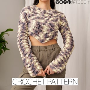 Crochet Pattern Cropped Long Sleeve Sweater Pattern Chevron Long Sleeve Top Pattern Cropped Jumper Pattern PDF Download