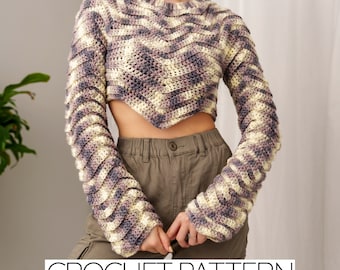 Crochet Pattern | Cropped Long Sleeve Sweater Pattern | Chevron Long Sleeve Top Pattern | Cropped Jumper Pattern | PDF Download