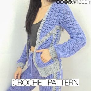 Crochet Pattern | Cardigan Sweater Jacket W. Pockets & Corset Side Tie | PDF Download