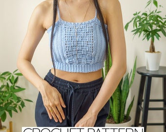 Crochet Pattern | Cropped Tank Top W. Basketweave Detail | Ribbed | PDF Download