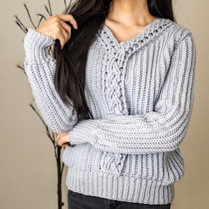 Crochet Pattern Cable Stitch V Neck Sweater PDF Download image 2