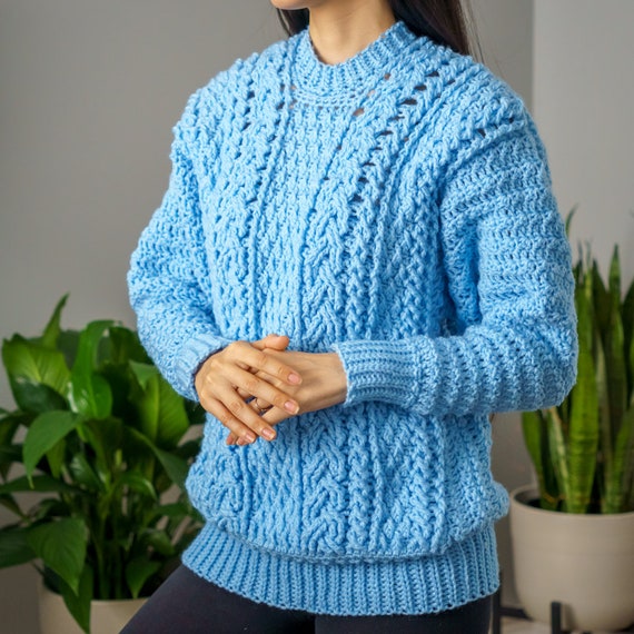 Crochet Pattern | Cable Stitch Batwing Sweater W. Crew Neck