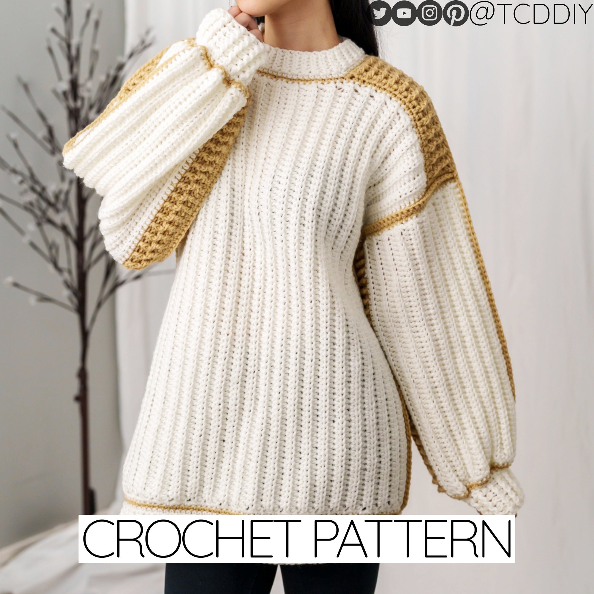 Crochet Pattern | Oversized Ribbed Long Sleeve Crew Neck Crochet Pattern | Oversized Ribbed Long Sleeve Crew Neck