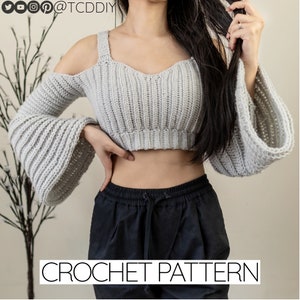 Crochet Pattern | Cold Shoulder Sweetheart Bell Sleeve Crop Top W. Strap | PDF Download