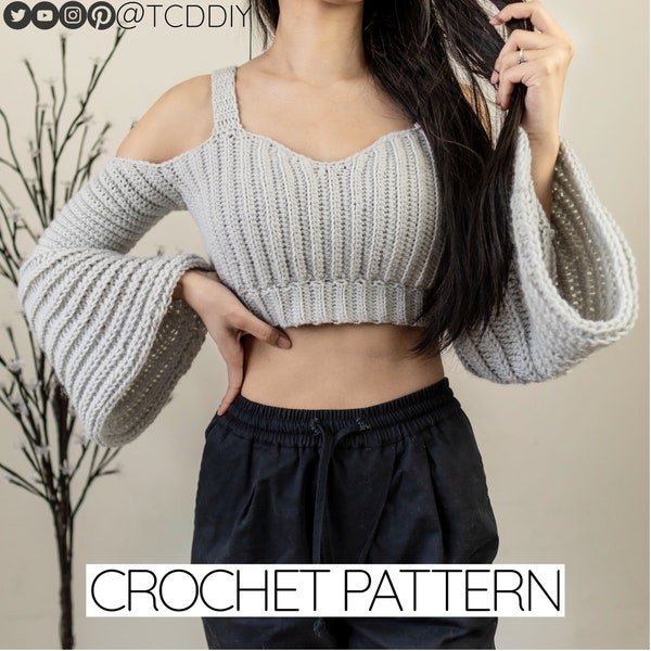 Crochet Pattern | Bell Sleeve Crop Top with strap Pattern | PDF Download