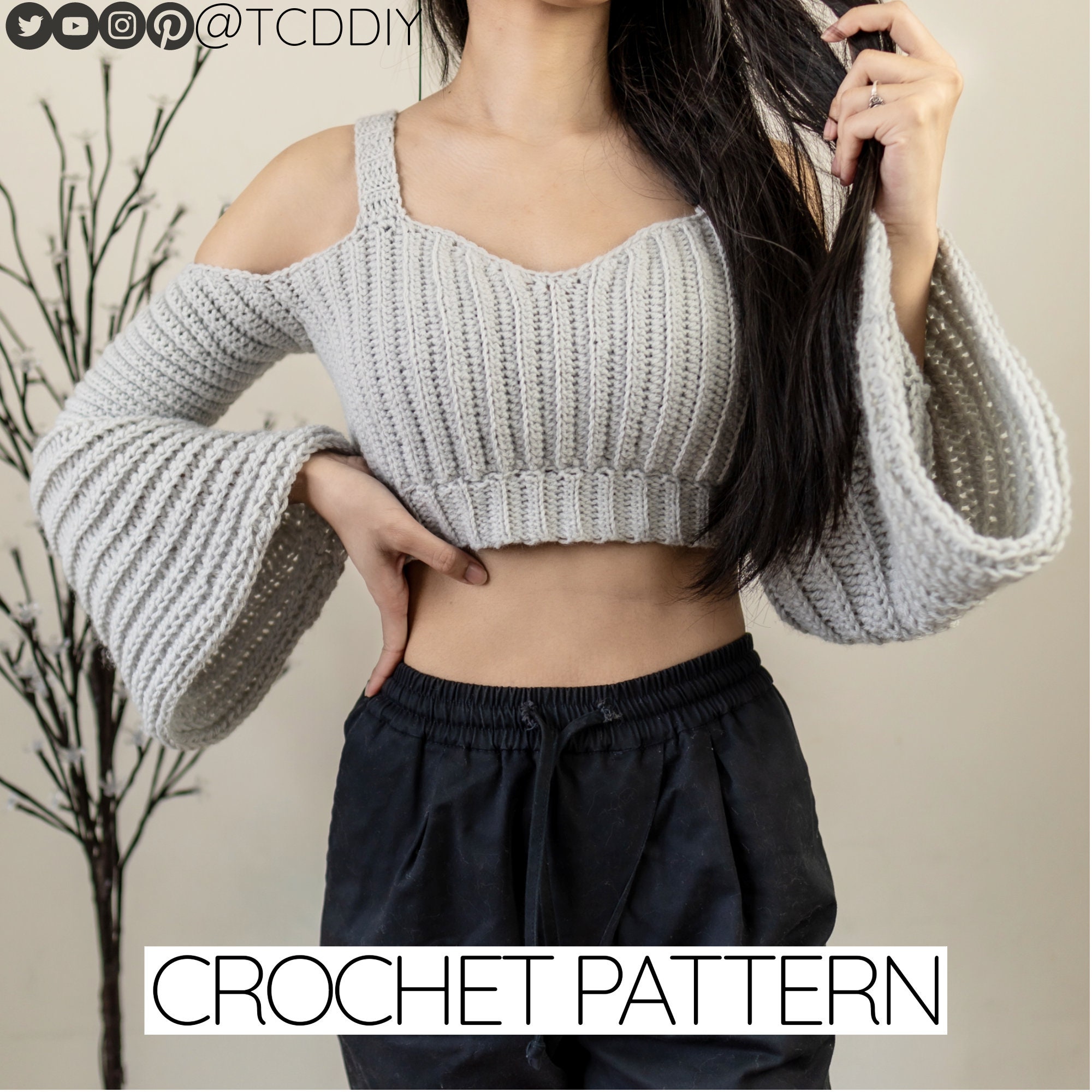 Crochet Pattern Bell Sleeve Crop Top With Strap Pattern PDF