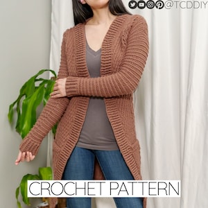 Crochet Pattern | Cable Stitch Duster Cardigan W. Pockets & Alpine Detail | PDF Download