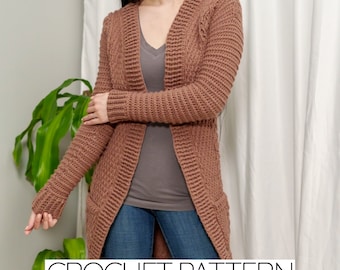 Crochet Pattern | Cable Stitch Duster Cardigan with Pockets Pattern | PDF Download