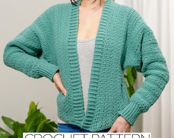 Crochet Pattern | Beginner Friendly Batwing Cardigan Sweater W. Pockets | PDF Download