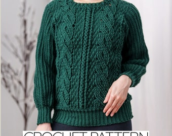 Crochet Pattern Cable Stitch Crewneck Sweater Alpine Detail