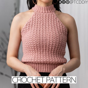 Crochet Pattern | Crochet Mock Neck Top Pattern | Crochet Trinity Stitch Top Pattern | Sleeveless Mock Neck Top Pattern | PDF Download