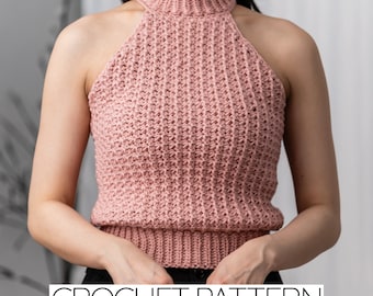 Patrón de crochet / Chaleco de punto Trinity sin mangas con cuello alto / Top de cuello alto / Descarga PDF