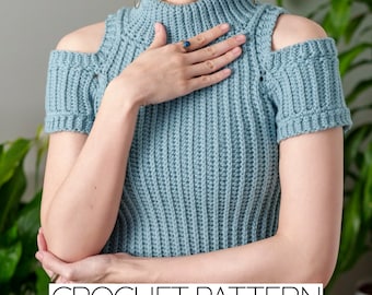 Crochet Pattern | Cropped Cold Shoulder Turtleneck Top | Ribbed
