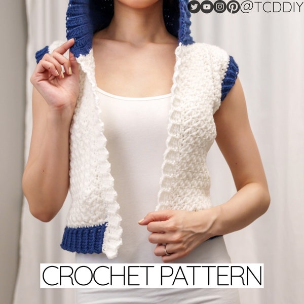 Crochet Pattern | Bomber Vest Hoodie | Bomber Vest Pattern | Hoodie Pattern | Crochet Top Pattern | Hooded Vest Pattern | PDF Download