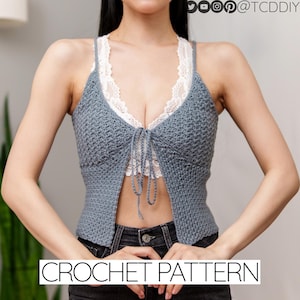 Crochet Pattern | Tank Top Cardigan Sweater Vest W. Front Tie & Suzette Stitch Detail | PDF Download