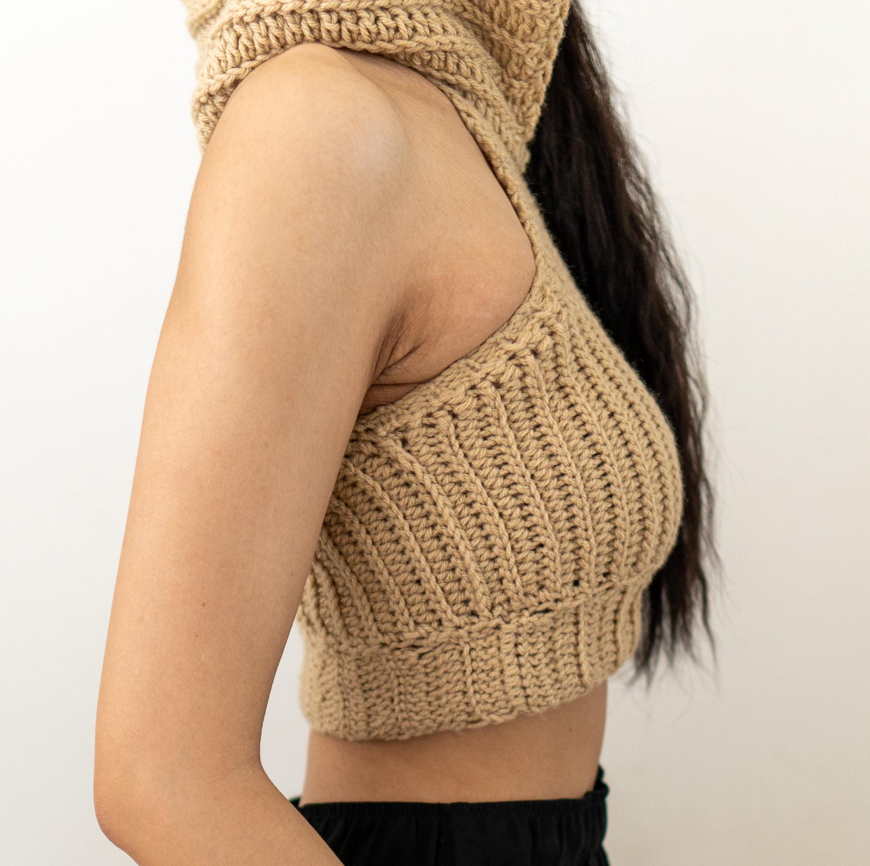 Crochet Crop Top Hoodie Pattern: Sleeveless Turtleneck Vest (PDF