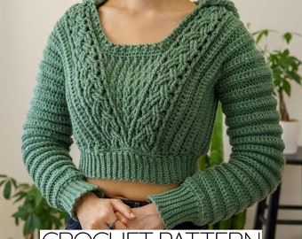 Crochet Pattern #202 | Cable Stitch Hoodie | Long Sleeve Cropped Jumper | PDF Download