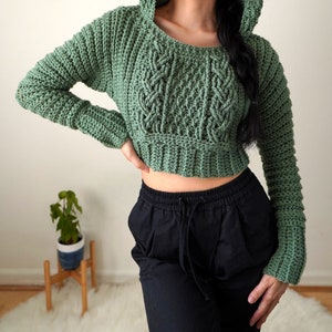 Crochet Pattern Cable Stitch Cropped Hoodie Pattern PDF Download image 3