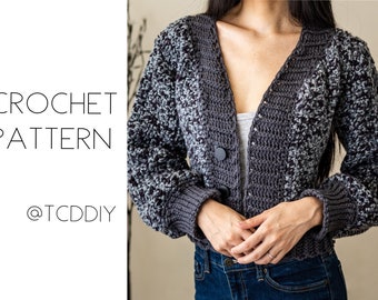 Crochet Balloon Sleeve Cardigan With 