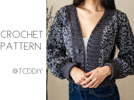 Crochet Balloon Sleeve Cardigan With 