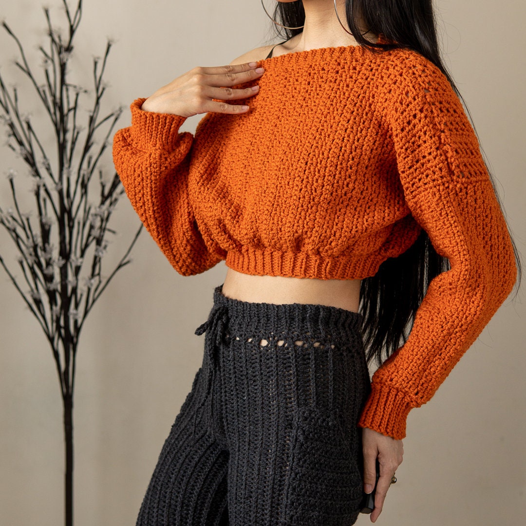 Crochet Cropped Off the Shoulder Sweater Pattern | Etsy