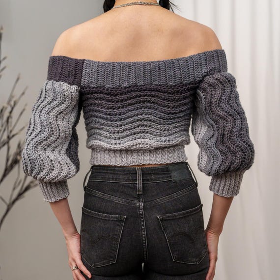 Crochet Pattern #536 | off Shoulder Wave Stitch Sweater | Crop Top